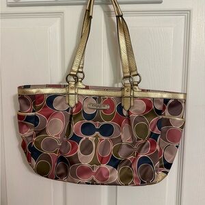 Coach Signature Tote with Gold Accents